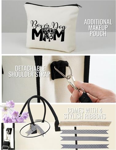 InnoBeta Boxer Dog Gifts for Women Canvas Tote Bag, Boxer Dog Gifts Tote with Top Zipper Closure and Shoulder Strap for Birthday, Mother's Day, Christmas in Saudi Arabia