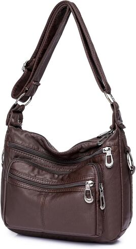 Soft Washed Leather Tote Bags for Women,Multi-Pocket Shoulder Handbags Adjustable Crossbody Purse with Zip Closure for Travel in Saudi Arabia