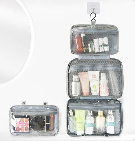 Travel Makeup Bag, Large Capacity Women's Makeup Bag, Waterproof Portable Four-Fold Travel Storage Box, Layered Mesh Toiletries Bag, Suitable for Daily Use, Business Travel, Tourism, etc. (Grey) in Saudi Arabia