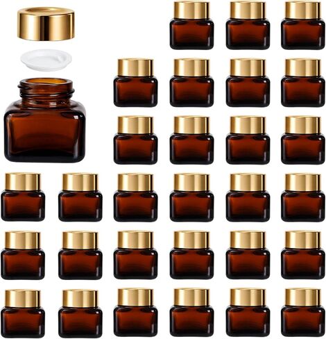 Yarlung 30 Pack 0.5 Oz Amber Small Glass Jars with Lids, Square Brown Cosmetic Sample Jar Leakproof Travel Containers with Inner Liners for Creams, Lotions, Essential Oils, Body Butter in Saudi Arabia