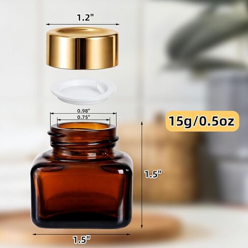 Yarlung 30 Pack 0.5 Oz Amber Small Glass Jars with Lids, Square Brown Cosmetic Sample Jar Leakproof Travel Containers with Inner Liners for Creams, Lotions, Essential Oils, Body Butter in Saudi Arabia