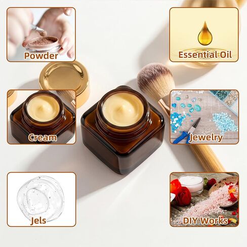 Yarlung 30 Pack 0.5 Oz Amber Small Glass Jars with Lids, Square Brown Cosmetic Sample Jar Leakproof Travel Containers with Inner Liners for Creams, Lotions, Essential Oils, Body Butter in Saudi Arabia
