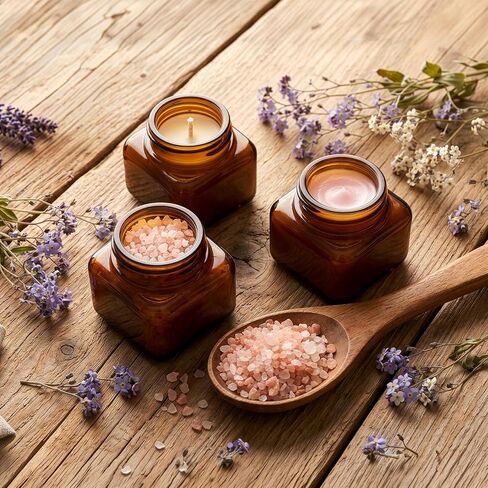 Yarlung 30 Pack 0.5 Oz Amber Small Glass Jars with Lids, Square Brown Cosmetic Sample Jar Leakproof Travel Containers with Inner Liners for Creams, Lotions, Essential Oils, Body Butter in Saudi Arabia