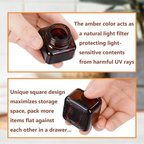 Yarlung 30 Pack 0.5 Oz Amber Small Glass Jars with Lids, Square Brown Cosmetic Sample Jar Leakproof Travel Containers with Inner Liners for Creams, Lotions, Essential Oils, Body Butter in Saudi Arabia