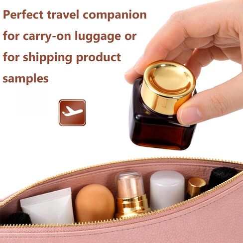 Yarlung 30 Pack 0.5 Oz Amber Small Glass Jars with Lids, Square Brown Cosmetic Sample Jar Leakproof Travel Containers with Inner Liners for Creams, Lotions, Essential Oils, Body Butter in Saudi Arabia