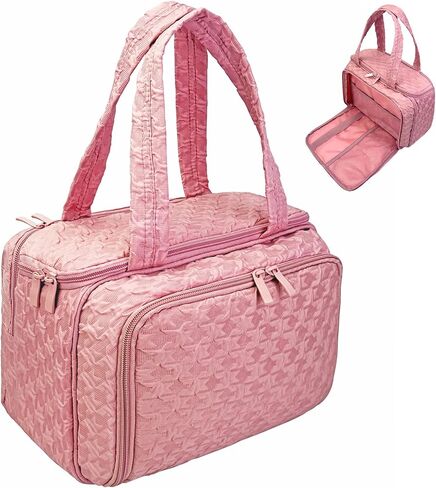 SMONT Toiletry Bag for Traveling Women, 11.5" Large Travel Makeup Toiletries Skincare Bag, Big Cosmetic Cosmetiquera Pink in Saudi Arabia