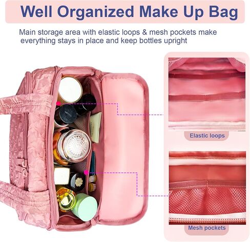 SMONT Toiletry Bag for Traveling Women, 11.5" Large Travel Makeup Toiletries Skincare Bag, Big Cosmetic Cosmetiquera Pink in Saudi Arabia