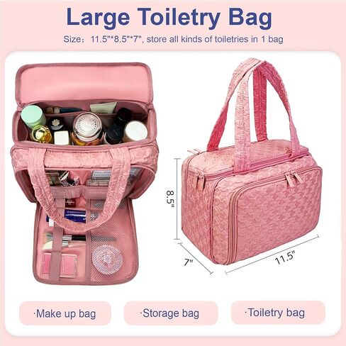 SMONT Toiletry Bag for Traveling Women, 11.5" Large Travel Makeup Toiletries Skincare Bag, Big Cosmetic Cosmetiquera Pink in Saudi Arabia