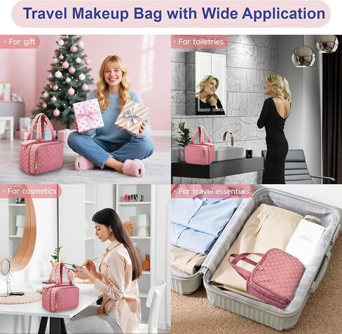 SMONT Toiletry Bag for Traveling Women, 11.5" Large Travel Makeup Toiletries Skincare Bag, Big Cosmetic Cosmetiquera Pink in Saudi Arabia