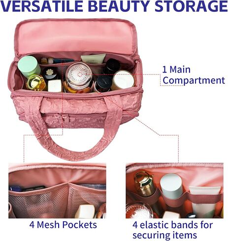 SMONT Toiletry Bag for Traveling Women, 11.5" Large Travel Makeup Toiletries Skincare Bag, Big Cosmetic Cosmetiquera Pink in Saudi Arabia