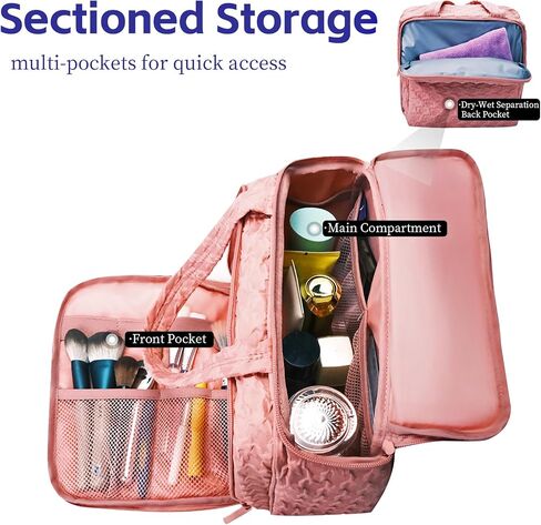 SMONT Toiletry Bag for Traveling Women, 11.5" Large Travel Makeup Toiletries Skincare Bag, Big Cosmetic Cosmetiquera Pink in Saudi Arabia