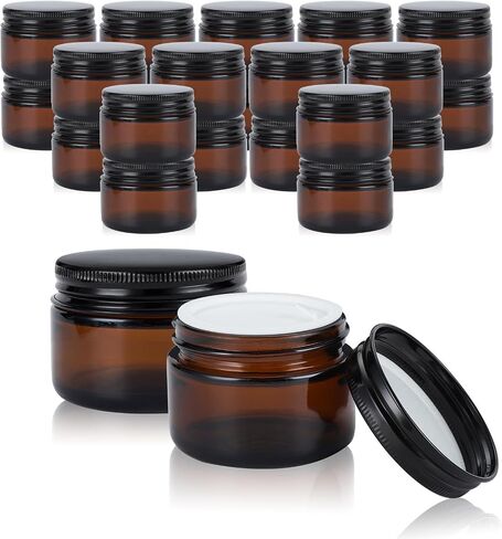 24 pack 5ml Amber Glass Cosmetic Jars with Black Metal Lids Empty Lip Balm Containers with Inner Liner Tiny Sample Jar with Label for Wax Salve Lotion in Saudi Arabia