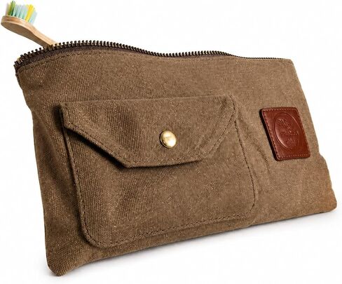 Earth & Fiber Co. Waxed Canvas Toiletry Bag, Compact Slim Design for Traveling, Brown in Saudi Arabia