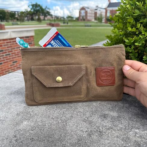 Earth & Fiber Co. Waxed Canvas Toiletry Bag, Compact Slim Design for Traveling, Brown in Saudi Arabia