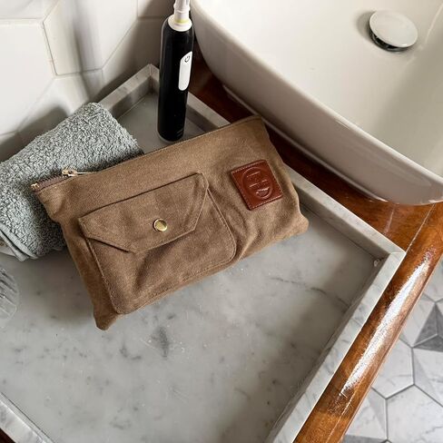 Earth & Fiber Co. Waxed Canvas Toiletry Bag, Compact Slim Design for Traveling, Brown in Saudi Arabia