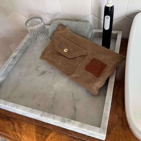 Earth & Fiber Co. Waxed Canvas Toiletry Bag, Compact Slim Design for Traveling, Brown in Saudi Arabia