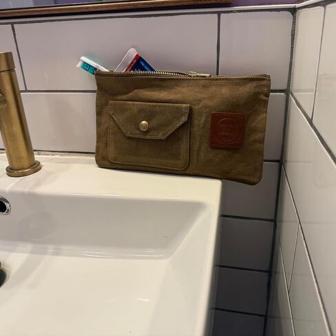 Earth & Fiber Co. Waxed Canvas Toiletry Bag, Compact Slim Design for Traveling, Brown in Saudi Arabia