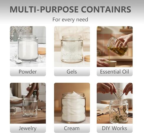 Small Glass Jars with Lids,4oz 2 Pack Clear Small Glass Jars with Plastic Woodgrain Lids Leakproof Round Airtight Empty Cosmetic Reusable Travel Cosmetic Containers for Creams, Makeup, Lotion, Spice in Saudi Arabia