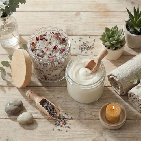 Small Glass Jars with Lids,4oz 2 Pack Clear Small Glass Jars with Plastic Woodgrain Lids Leakproof Round Airtight Empty Cosmetic Reusable Travel Cosmetic Containers for Creams, Makeup, Lotion, Spice in Saudi Arabia