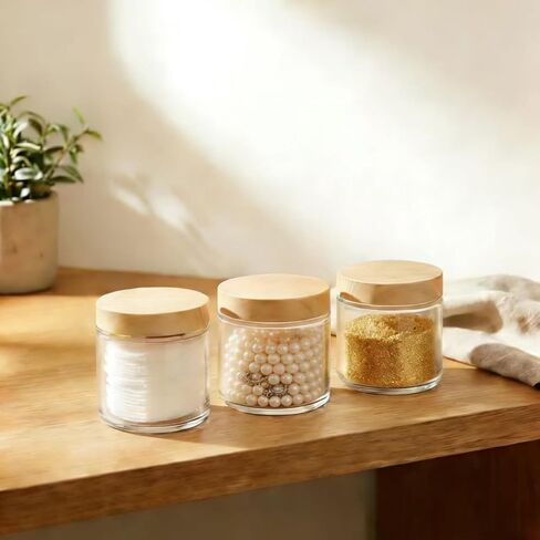 Small Glass Jars with Lids,4oz 2 Pack Clear Small Glass Jars with Plastic Woodgrain Lids Leakproof Round Airtight Empty Cosmetic Reusable Travel Cosmetic Containers for Creams, Makeup, Lotion, Spice in Saudi Arabia