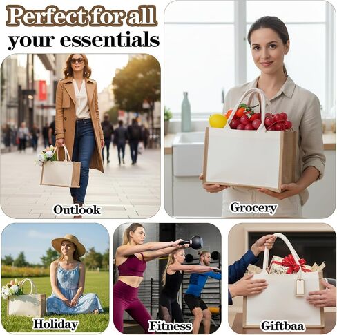4 Sets Natural Burlap Tote Bags with Handles & Canvas Makeup Pouch, Reusable Jute Tote Bag for Wedding, Beach, Shopping, DIY Craft Blank Burlap Gift Bags with Handles in Saudi Arabia