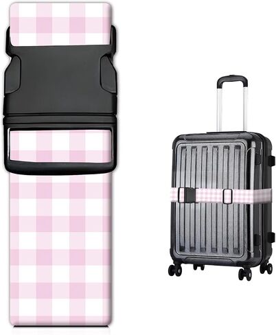 Luggage Strap for Suitcases Adjustable Travel Belt with Quick Release Buckle, Cute Travel Accessories for Suitcase Strap Pink Plaid in Kuwait