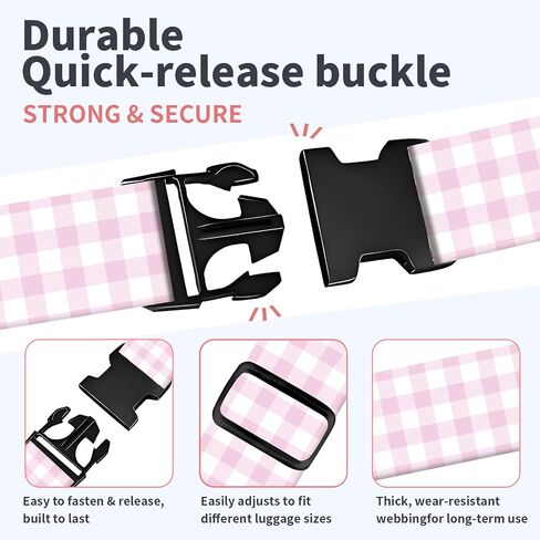 Luggage Strap for Suitcases Adjustable Travel Belt with Quick Release Buckle, Cute Travel Accessories for Suitcase Strap Pink Plaid in Kuwait