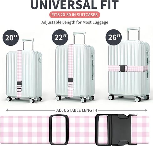 Luggage Strap for Suitcases Adjustable Travel Belt with Quick Release Buckle, Cute Travel Accessories for Suitcase Strap Pink Plaid in Kuwait