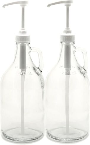 Vivaplex, 2, Large, 64 oz (1/2 Gallon) Clear Glass Jugs with White Lotion Pumps and White Screw Caps in Saudi Arabia