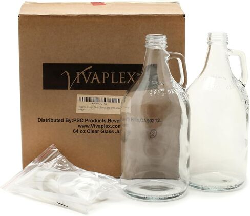 Vivaplex, 2, Large, 64 oz (1/2 Gallon) Clear Glass Jugs with White Lotion Pumps and White Screw Caps in Saudi Arabia