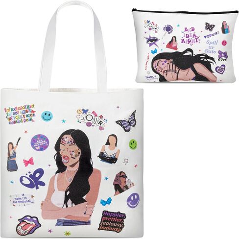 Olivia Makeup Tote Bag - Unique Theme Canvas Cosmetic Makeup Zipper Pouch Bag and Tote Bag, Cute Bag Set Gift with Linen Color for Women Girls Friends Music Singer Fans in Saudi Arabia