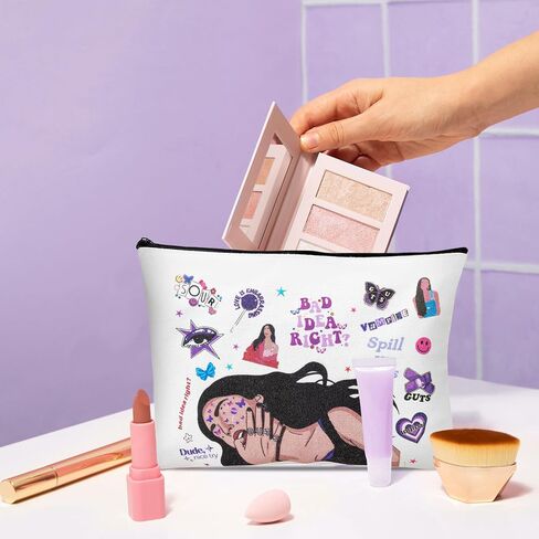 Olivia Makeup Tote Bag - Unique Theme Canvas Cosmetic Makeup Zipper Pouch Bag and Tote Bag, Cute Bag Set Gift with Linen Color for Women Girls Friends Music Singer Fans in Saudi Arabia
