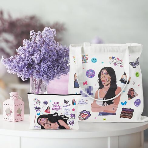 Olivia Makeup Tote Bag - Unique Theme Canvas Cosmetic Makeup Zipper Pouch Bag and Tote Bag, Cute Bag Set Gift with Linen Color for Women Girls Friends Music Singer Fans in Saudi Arabia