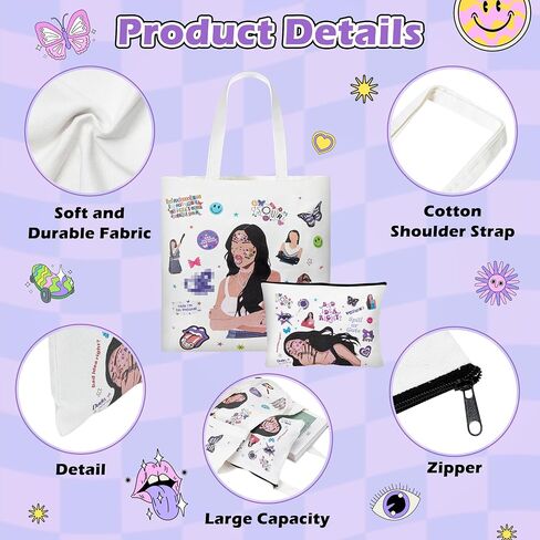 Olivia Makeup Tote Bag - Unique Theme Canvas Cosmetic Makeup Zipper Pouch Bag and Tote Bag, Cute Bag Set Gift with Linen Color for Women Girls Friends Music Singer Fans in Saudi Arabia
