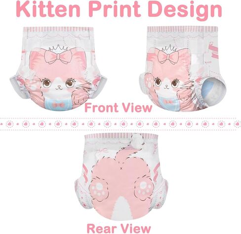 Landofgenie Adjustable Hook-and-Loop Fastener Closure Adult Printed Cloth Back Diaper 10 Pieces - Kitten (Medium 28"-38") in Kuwait