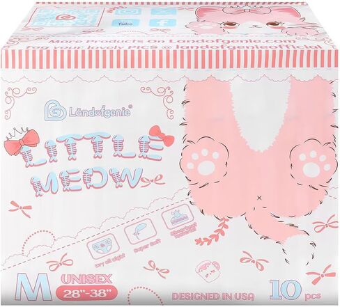 Landofgenie Adjustable Hook-and-Loop Fastener Closure Adult Printed Cloth Back Diaper 10 Pieces - Kitten (Medium 28"-38") in Kuwait