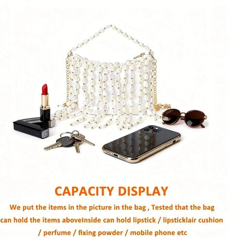 Pearl Purse, White Tasseled Pearl Satin Evening Bags, Shoulder Bag, Handbags for Party Wedding Travel in Saudi Arabia