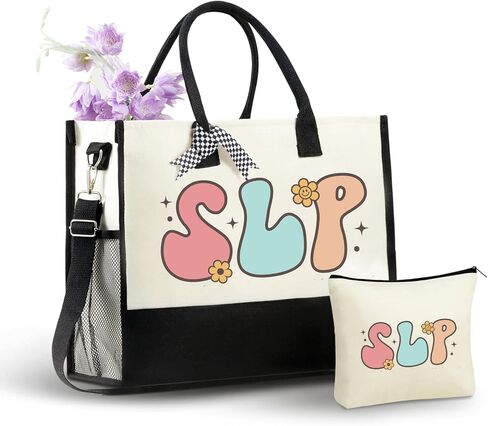 InnoBeta Speech Language Pathologist Speech Therapy Gifts Canvas Tote Bag for Women with Top Zipper Closure and Shoulder Strap, Thank You Gifts for SLP in Saudi Arabia