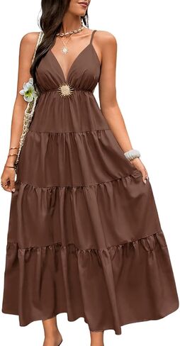 Kaei&Shi Backless Sundress for Beach, V Neck Flowy Maxi Dresses Women, Summer Boho Dress Bridal Shower Guest in Saudi Arabia