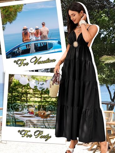 Kaei&Shi Backless Sundress for Beach, V Neck Flowy Maxi Dresses Women, Summer Boho Dress Bridal Shower Guest in Kuwait