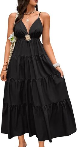 Kaei&Shi Backless Sundress for Beach, V Neck Flowy Maxi Dresses Women, Summer Boho Dress Bridal Shower Guest in Kuwait