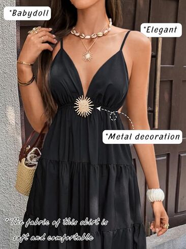Kaei&Shi Backless Sundress for Beach, V Neck Flowy Maxi Dresses Women, Summer Boho Dress Bridal Shower Guest in Kuwait