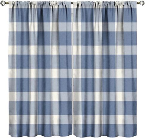 Navy Blue Buffalo Check Plaid Curtains, Rustic Farmhouse Print for Room Window Decor, Rod Pocket Drapes for Living Room Bedroom Kitchen 2 Panel Set 20.5" W X 45" L in Saudi Arabia