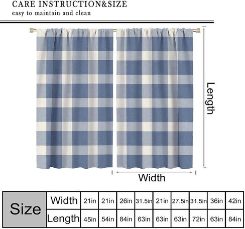 Navy Blue Buffalo Check Plaid Curtains, Rustic Farmhouse Print for Room Window Decor, Rod Pocket Drapes for Living Room Bedroom Kitchen 2 Panel Set 20.5" W X 45" L in Saudi Arabia