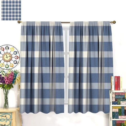 Navy Blue Buffalo Check Plaid Curtains, Rustic Farmhouse Print for Room Window Decor, Rod Pocket Drapes for Living Room Bedroom Kitchen 2 Panel Set 20.5" W X 45" L in Saudi Arabia