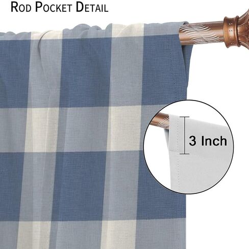 Navy Blue Buffalo Check Plaid Curtains, Rustic Farmhouse Print for Room Window Decor, Rod Pocket Drapes for Living Room Bedroom Kitchen 2 Panel Set 20.5" W X 45" L in Saudi Arabia