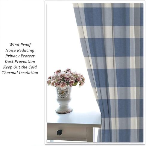 Navy Blue Buffalo Check Plaid Curtains, Rustic Farmhouse Print for Room Window Decor, Rod Pocket Drapes for Living Room Bedroom Kitchen 2 Panel Set 20.5" W X 45" L in Saudi Arabia