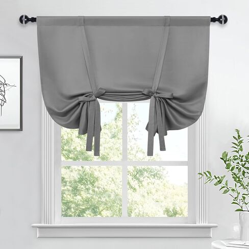 Hiasan Short Blackout Curtains-Thermal Insulated Tie Up Shade for Kitchen, Decorative Adjustable Rod Pocket Curtains for Small Window, Grey, W34 X L45 Inches, 1 Panel in Saudi Arabia