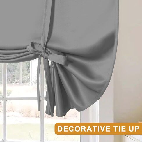 Hiasan Short Blackout Curtains-Thermal Insulated Tie Up Shade for Kitchen, Decorative Adjustable Rod Pocket Curtains for Small Window, Grey, W34 X L45 Inches, 1 Panel in Saudi Arabia