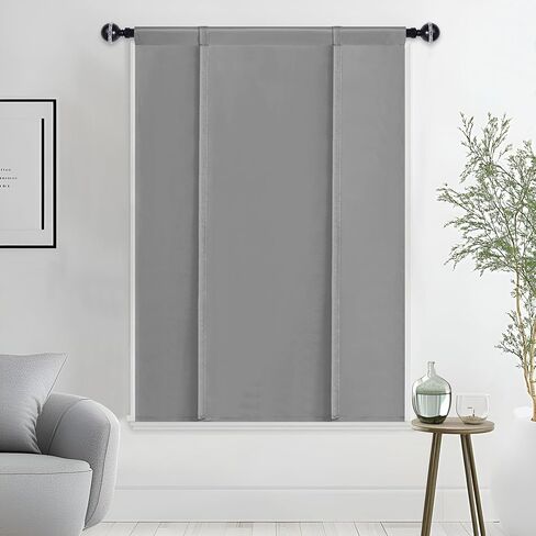Hiasan Short Blackout Curtains-Thermal Insulated Tie Up Shade for Kitchen, Decorative Adjustable Rod Pocket Curtains for Small Window, Grey, W34 X L45 Inches, 1 Panel in Saudi Arabia